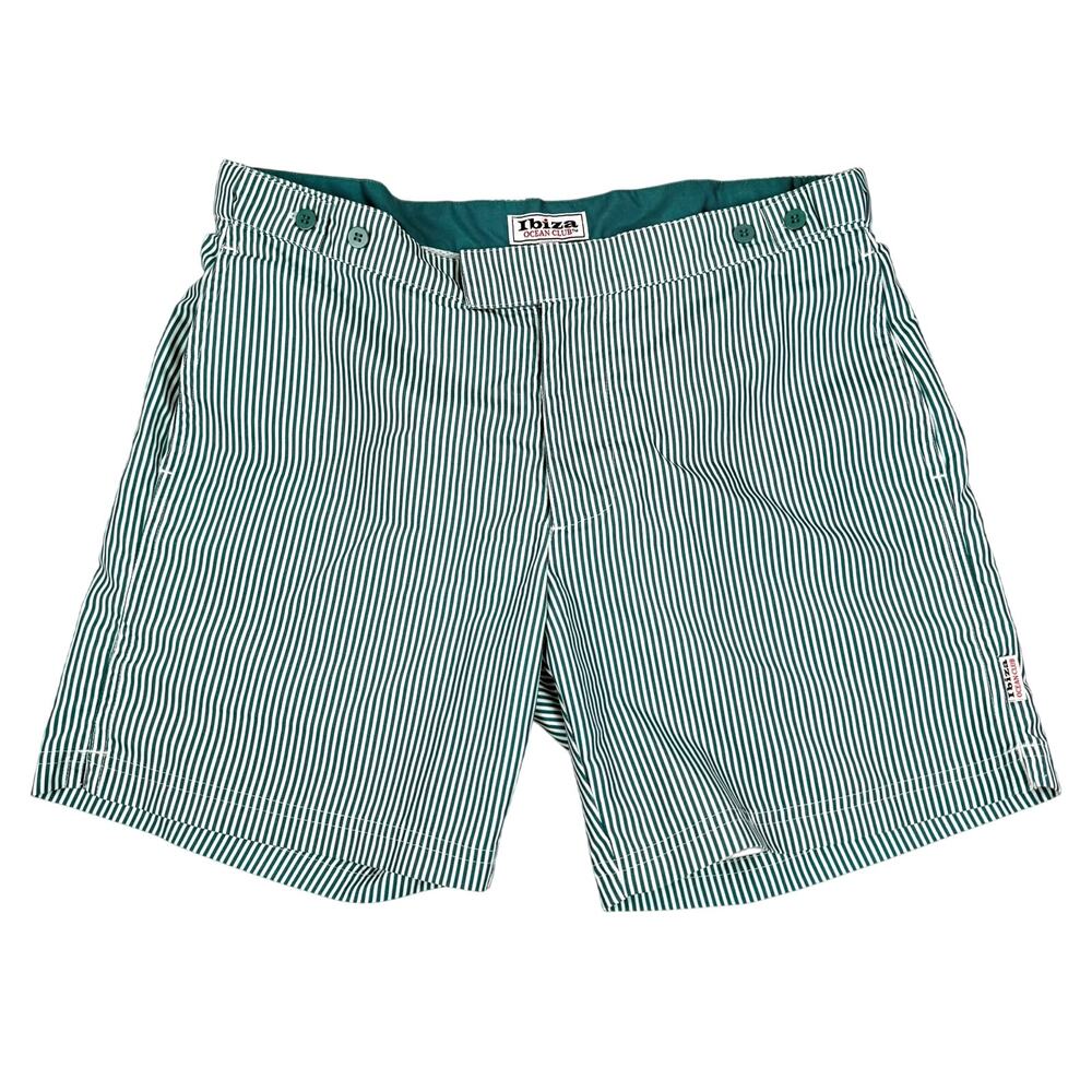 Ibiza Ocean Club Green White Striped Swim Trunks Size 30 Coastal Preppy Nautical